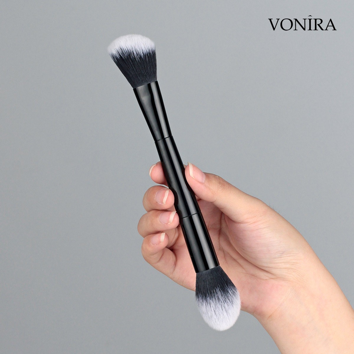 Vonira Beauty Manufacturer Wholesale Double Ended Blush Brush Highlighter Contour Cosmetic Brush With Custom Logo Private Label