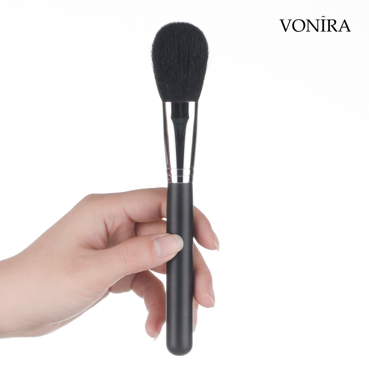 Vonira Beauty Wholesale Essential Natural Black Goat Hair Cheek Blush Powder Makeup Brush With Copper Ferrule Custom Private Label
