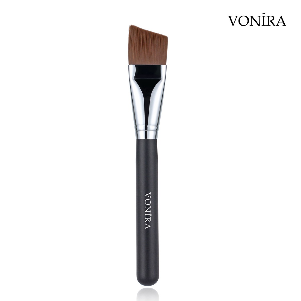 Vonira Beauty Wholesale Flat Angled Top Foundation Makeup Brush With Silver Copper Ferrule Black Handle Custom Private Label Service