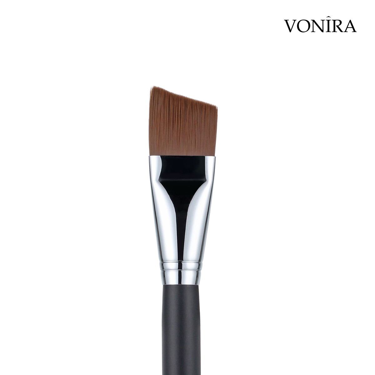Vonira Beauty Wholesale Flat Angled Top Foundation Makeup Brush With Silver Copper Ferrule Black Handle Custom Private Label Service
