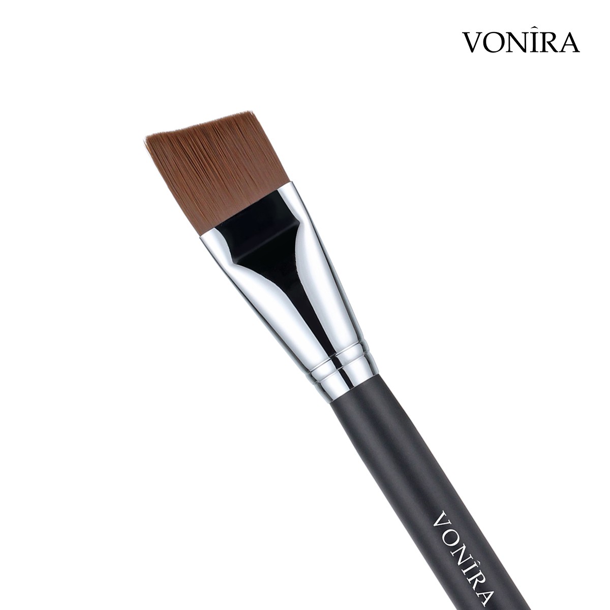 Vonira Beauty Wholesale Flat Angled Top Foundation Makeup Brush With Silver Copper Ferrule Black Handle Custom Private Label Service