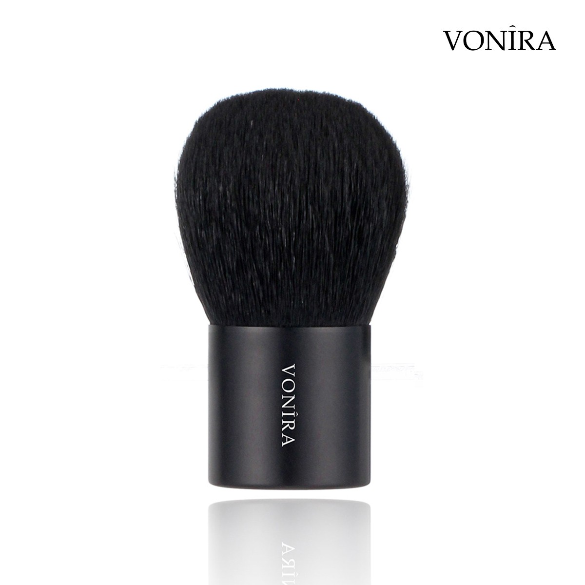 Vonira Beauty Wholesale Natural Animal Goat Hair Makeup Kabuki Powder Brush With Black Aluminum Ferrule OEM Custom Private Label