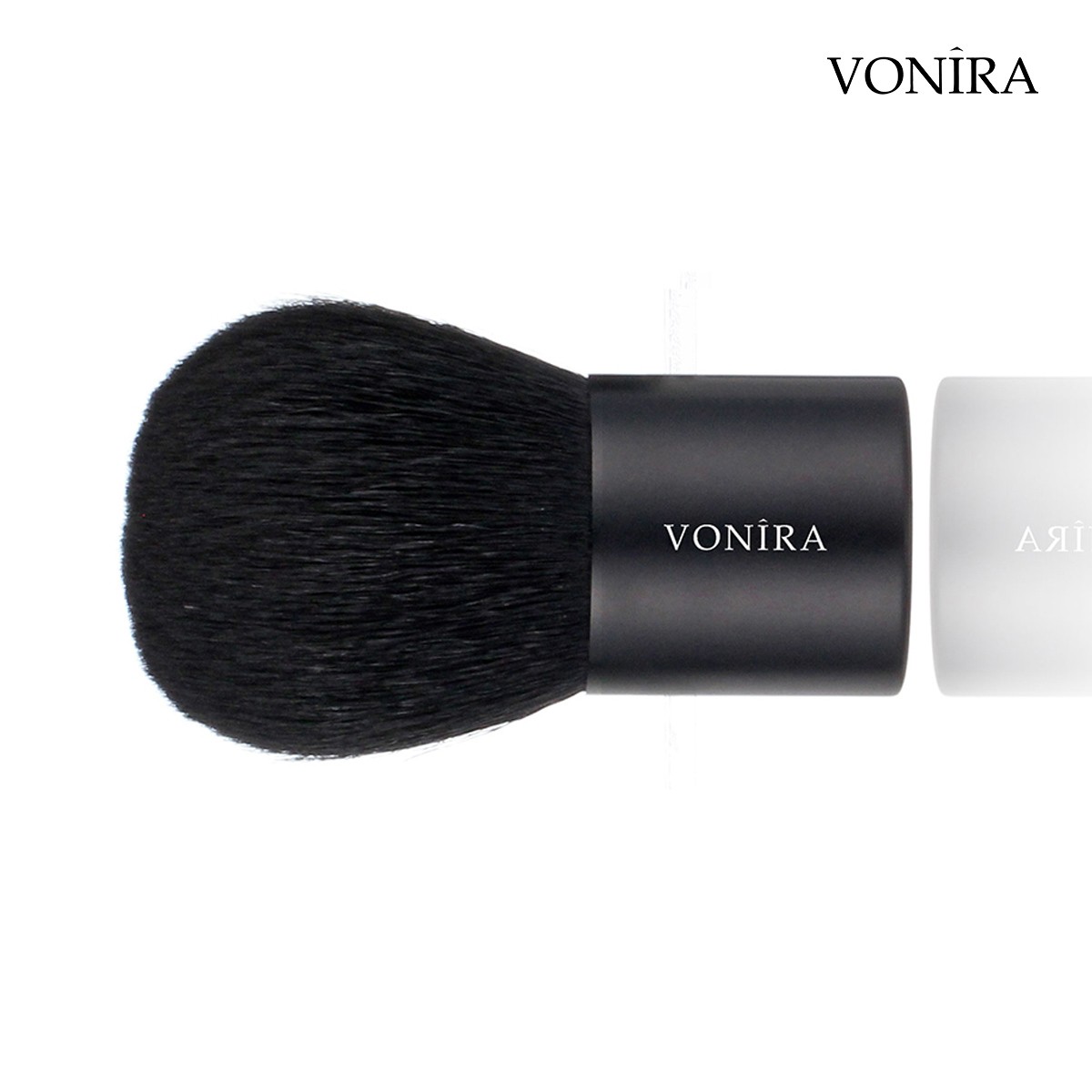 Vonira Beauty Wholesale Natural Animal Goat Hair Makeup Kabuki Powder Brush With Black Aluminum Ferrule OEM Custom Private Label