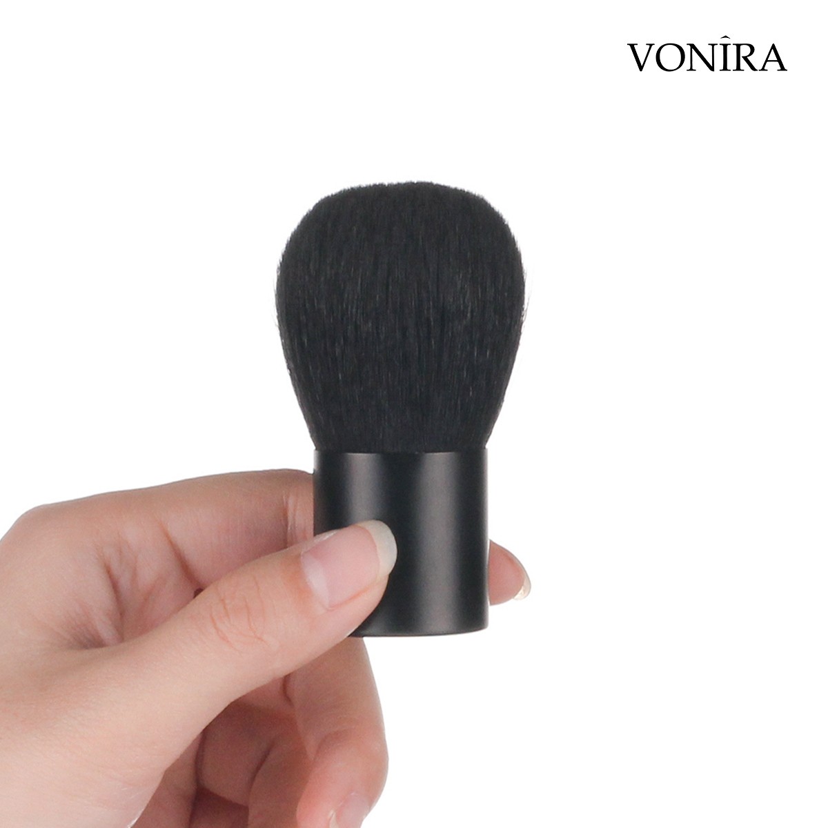 Vonira Beauty Wholesale Natural Animal Goat Hair Makeup Kabuki Powder Brush With Black Aluminum Ferrule OEM Custom Private Label