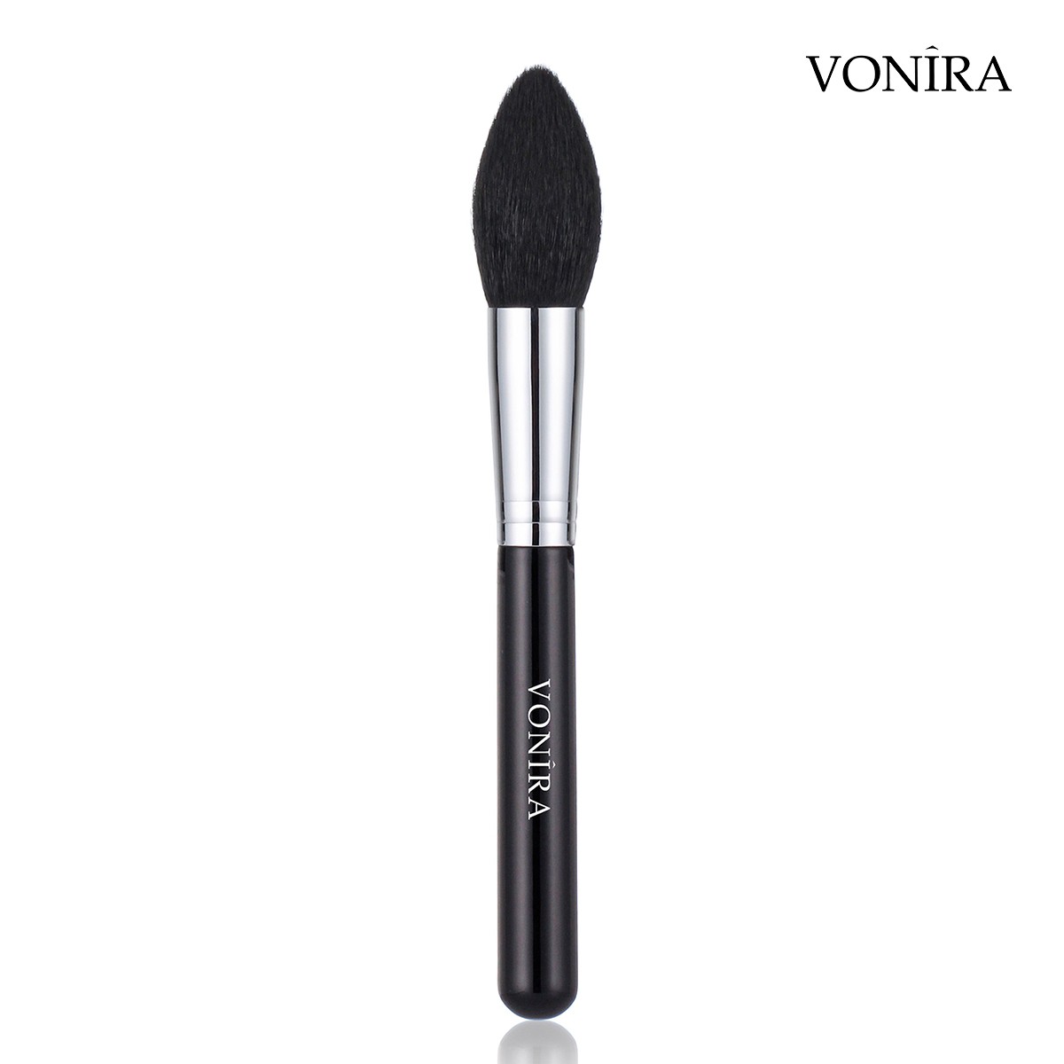 Vonira Beauty Wholesale High Quality Tapered Powder Makeup Brush With Silver Copper Ferrule Black Handle Custom Private Label Service