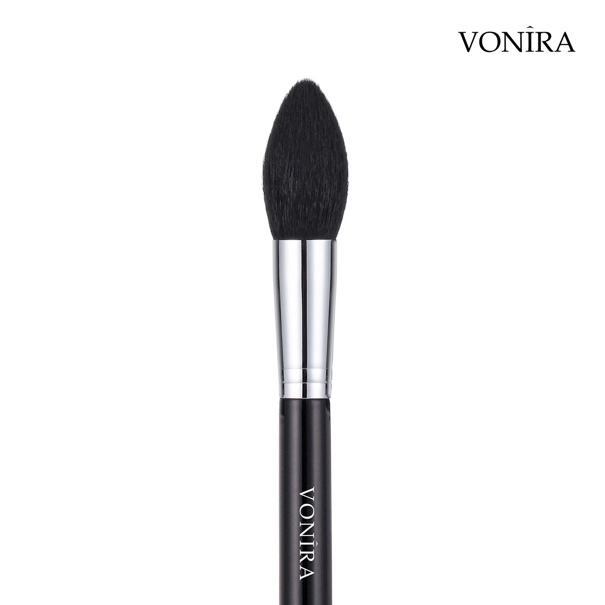 Vonira Beauty Wholesale High Quality Tapered Powder Makeup Brush With Silver Copper Ferrule Black Handle Custom Private Label Service