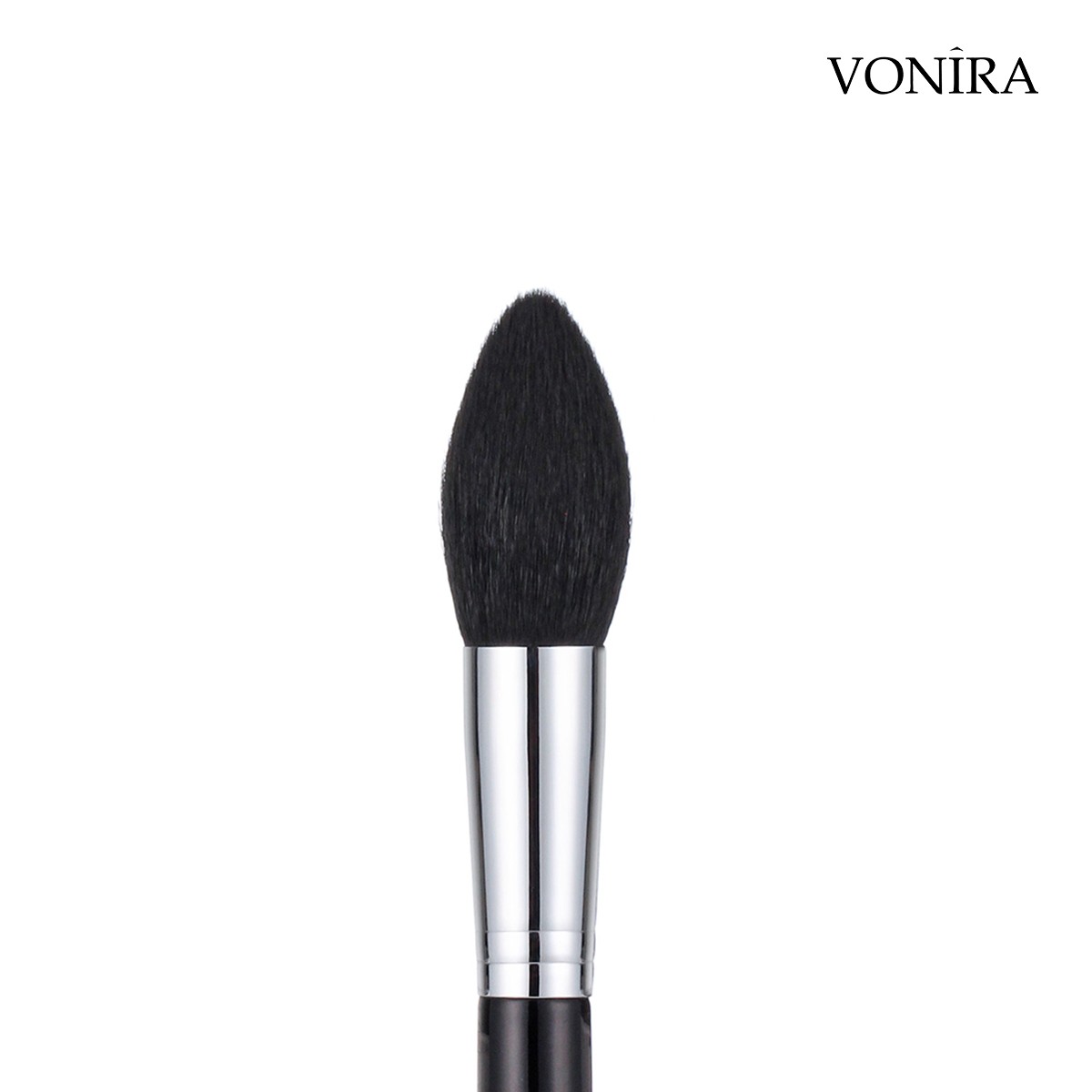 Vonira Beauty Wholesale High Quality Tapered Powder Makeup Brush With Silver Copper Ferrule Black Handle Custom Private Label Service
