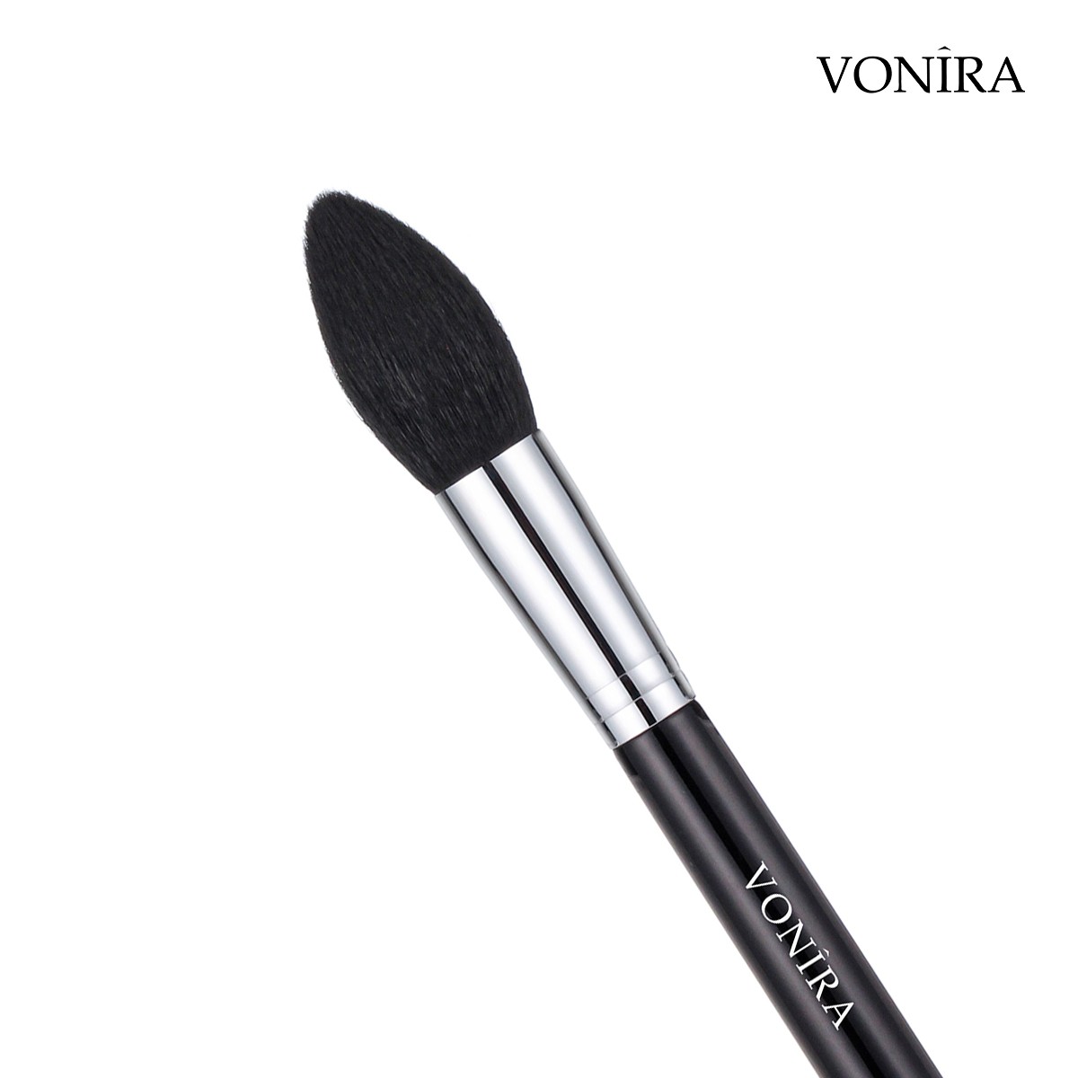 Vonira Beauty Wholesale High Quality Tapered Powder Makeup Brush With Silver Copper Ferrule Black Handle Custom Private Label Service