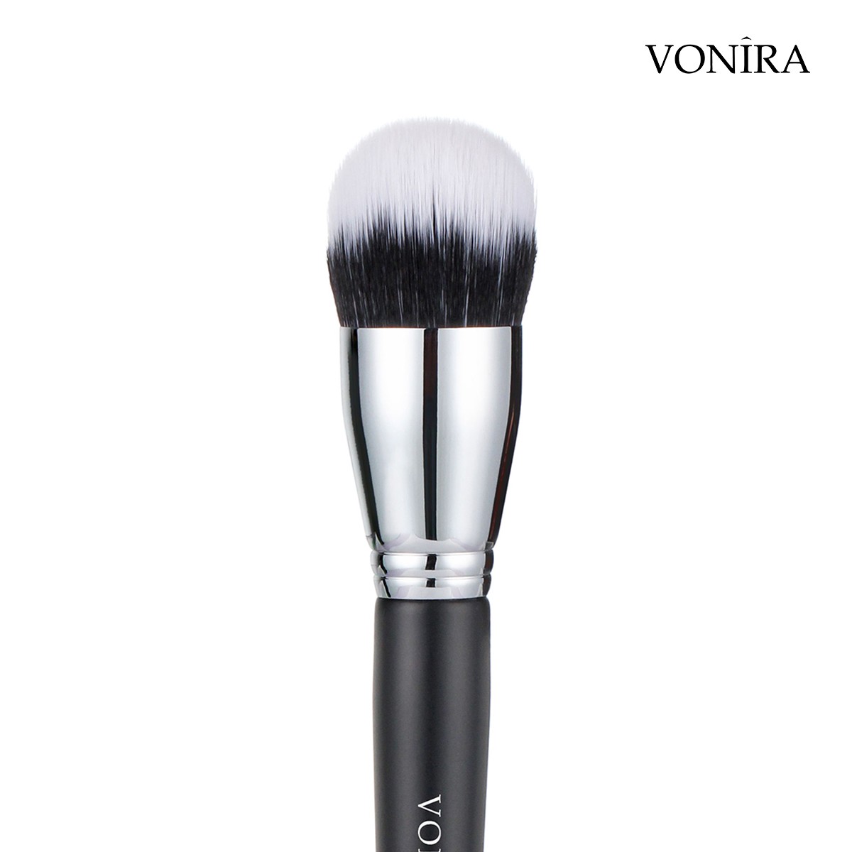 Vonira Wholesale Large Duo Fiber Dome Stippling Buffer Brush With Silver Brass Ferrule Black Handle Custom Private Label