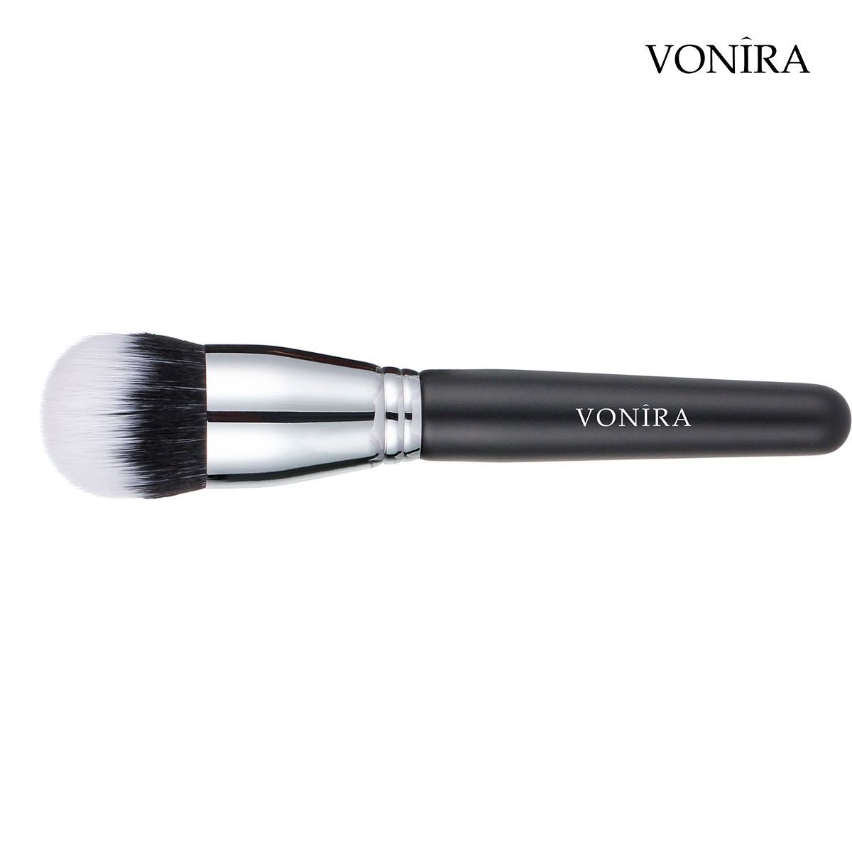 Vonira Wholesale Large Duo Fiber Dome Stippling Buffer Brush With Silver Brass Ferrule Black Handle Custom Private Label