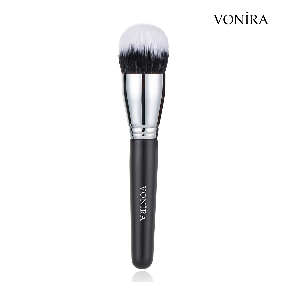 Vonira Wholesale Large Duo Fiber Dome Stippling Buffer Brush With Silver Brass Ferrule Black Handle Custom Private Label