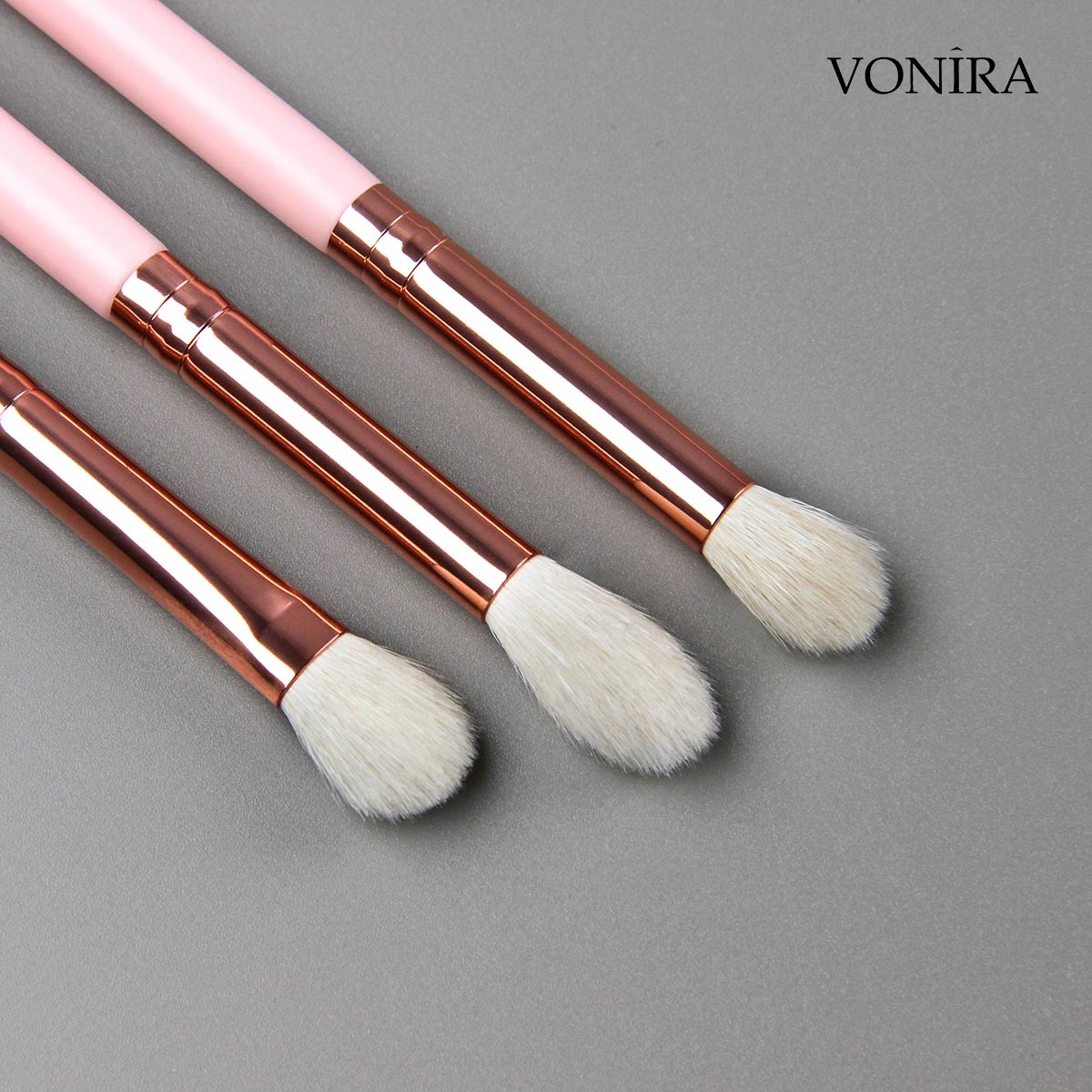 Vonira Wholesale Pink 12pcs Professional Makeup Brush Set Natural Goat Hair Premium Synthetic Face Powder Contour Blush Eye Make up Tools Kit