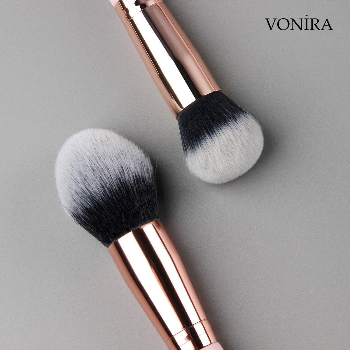Vonira Wholesale Pink 12pcs Professional Makeup Brush Set Natural Goat Hair Premium Synthetic Face Powder Contour Blush Eye Make up Tools Kit
