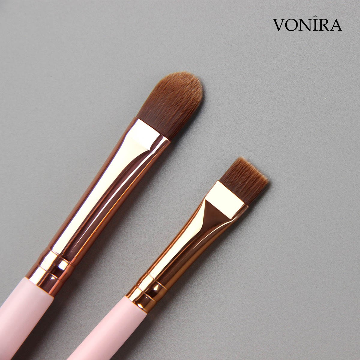 Vonira Wholesale Pink 12pcs Professional Makeup Brush Set Natural Goat Hair Premium Synthetic Face Powder Contour Blush Eye Make up Tools Kit
