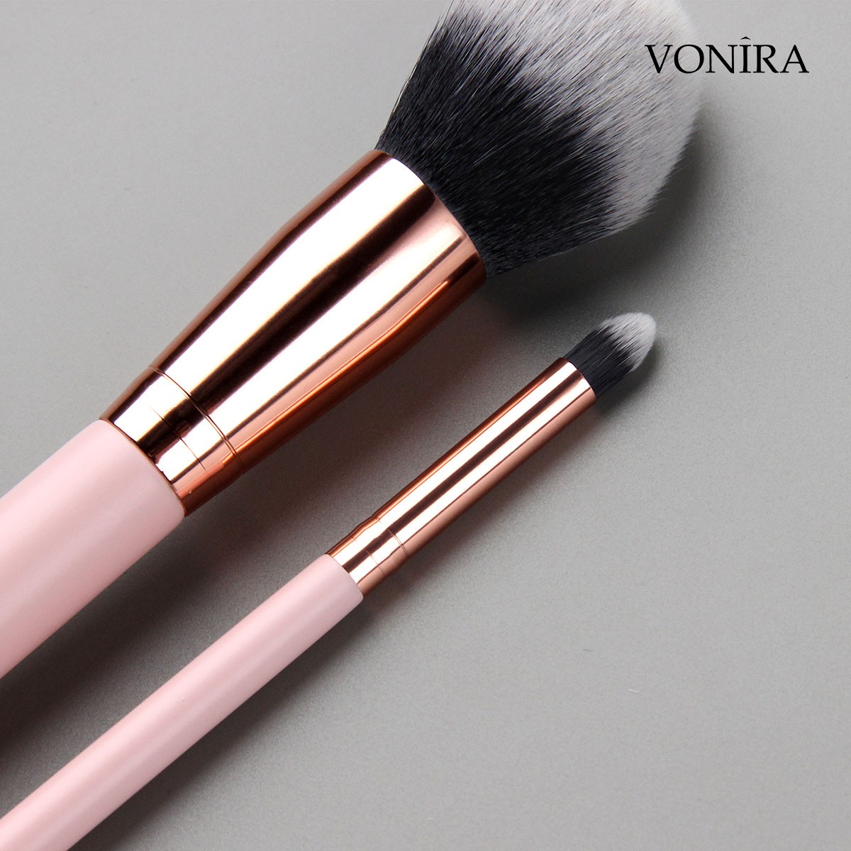 Vonira Wholesale Pink 12pcs Professional Makeup Brush Set Natural Goat Hair Premium Synthetic Face Powder Contour Blush Eye Make up Tools Kit